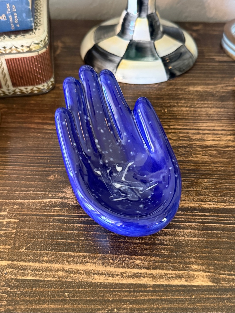 Cobalt Blue Ceramic Hand Dish with Initial “K” - Picture 5 of 12